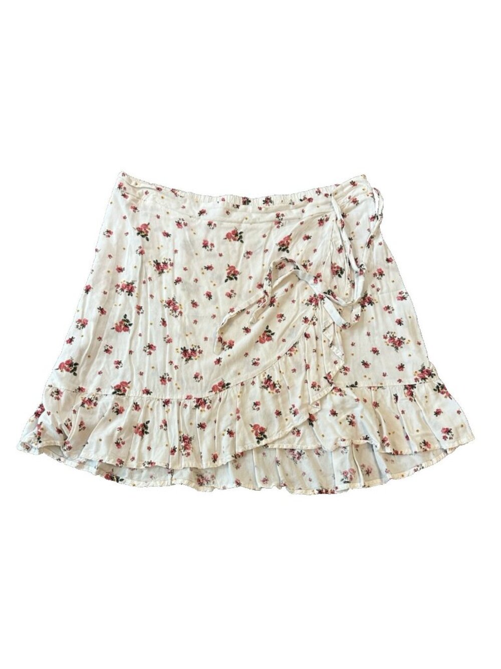 Ultra Flirt Floral Wrap Mini Skirt Womens 2X White Pink Ruffle Cottage Coquette
